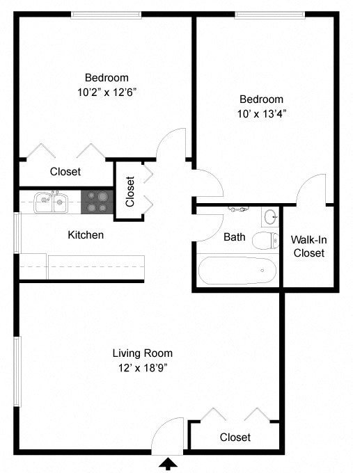 2 Bedroom Floor Plan at Trinity Towers Apartments, Bedford Heights, 44146