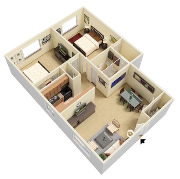 2 Bedroom 2 Bath Floor Plan at Trinity Towers Apartments, Bedford Heights, 44146