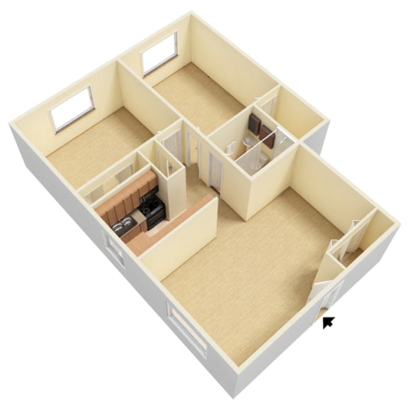 2 Bedroom 1 Bath Floor Plan at Trinity Towers Apartments, Bedford Heights, 44146