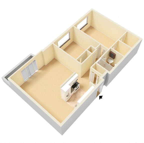 2 Bedroom 1 Bathroom Floor Plan at Trinity Towers Apartments, Bedford Heights, 44146