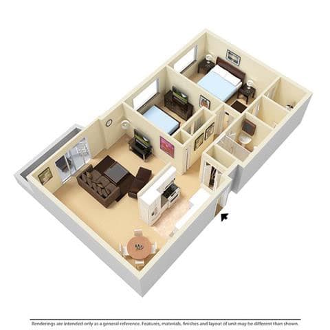 2 bed 2 bathroom floorplan layout A at Trinity Towers, Bedford Heights, Ohio