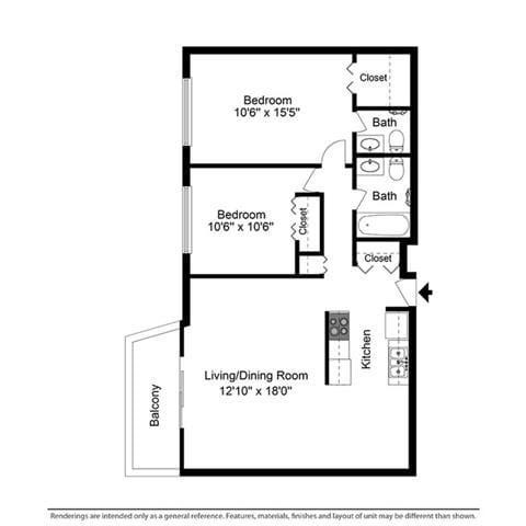 1 Bed 1 Bath floorplan 7 at Trinity Towers, Ohio