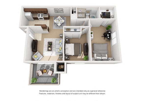Plan 3 2 Bedroom 1 Bathroom 3D Floor Plan at Knollwood Meadows Apartments, California