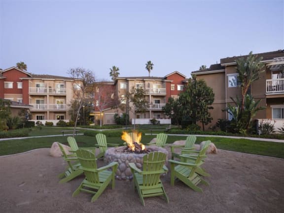Outdoor Firepit at Sumida Gardens Apartments, Santa Barbara, California