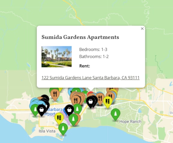 Locations On Map at Sumida Gardens Apartments, Santa Barbara, California