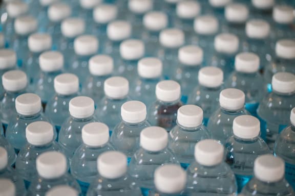 Water bottles at Sumida Gardens Apartments, Santa Barbara, California