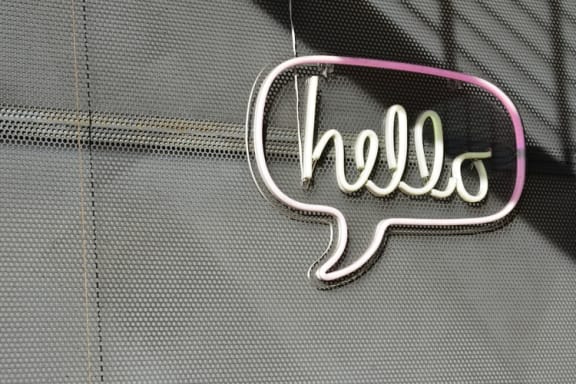 neon_hello_sign at Sumida Gardens Apartments, Santa Barbara
