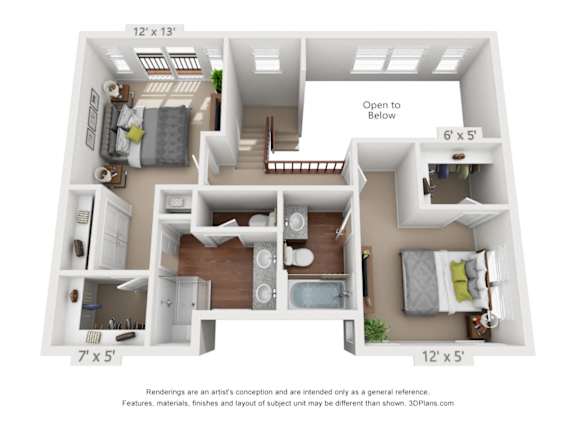 Two Bedroom Townhome Floor Plan