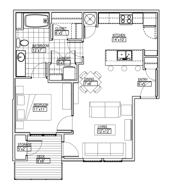 One Bedroom Apartment Floor Plan