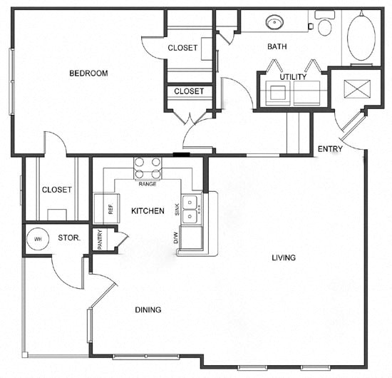 A2 (Traditional) Floor Plan at Island Park Apartments in Shreveport, Louisiana, LA