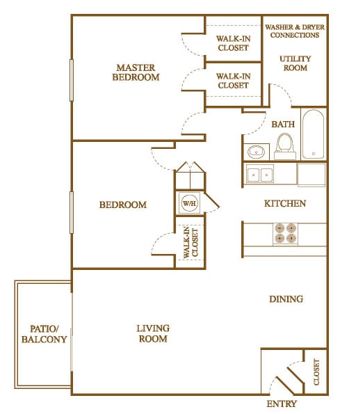 B2 Floor Plan at Orleans Square Apartments in Shreveport, Louisiana, LA