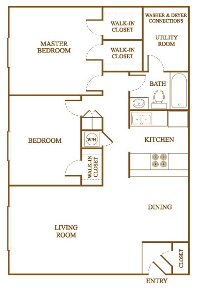 B3 Floor Plan at Orleans Square Apartments in Shreveport, Louisiana, LA