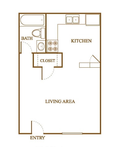 Efficiency Floor Plan at Orleans Square Apartments in Shreveport, Louisiana, LA
