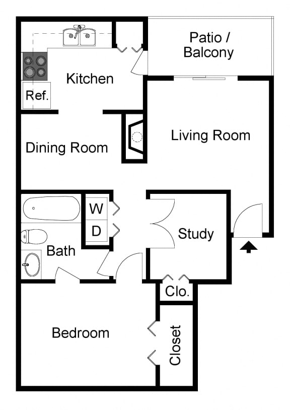 A2 Floor Plan (2D) at Preston Villas Apartment Homes, Dallas, Texas, TX
