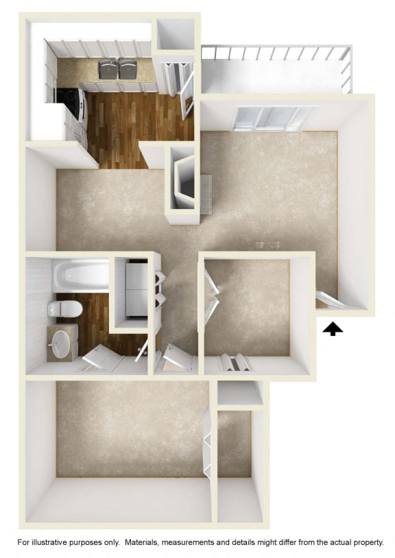 A2 Floor Plan (Unfurnished) at Preston Villas Apartment Homes, Dallas, Texas, TX