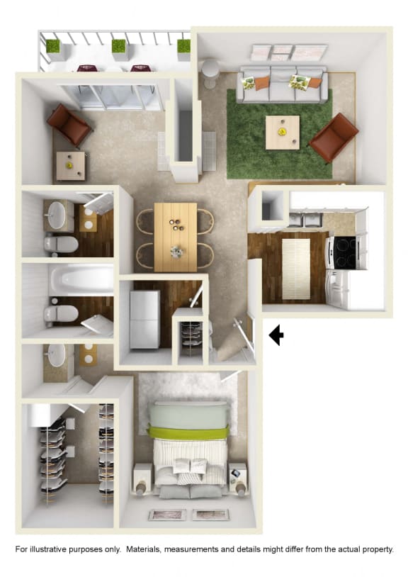 A3 Floor Plan at Preston Villas Apartment Homes, Dallas, Texas, TX