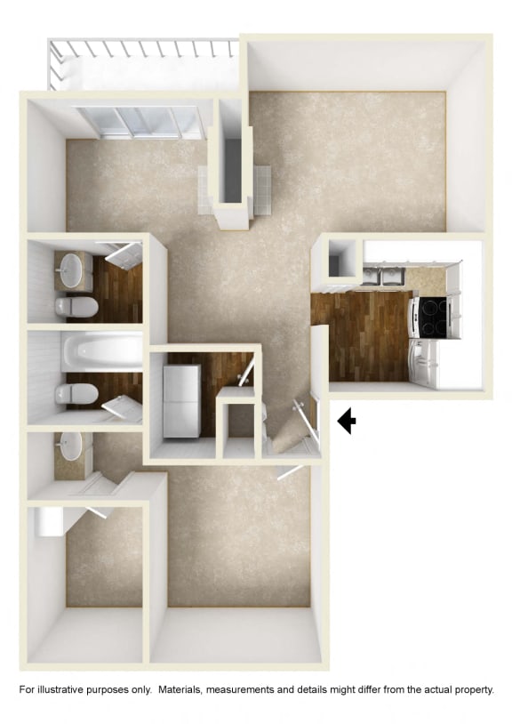 A3 Floor Plan (Unfurnished) at Preston Villas Apartment Homes, Dallas, Texas, TX