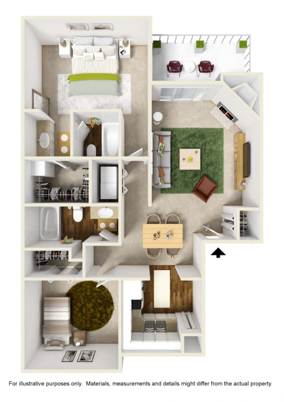 B1 Floor Plan at Preston Villas Apartment Homes, Dallas, Texas, TX