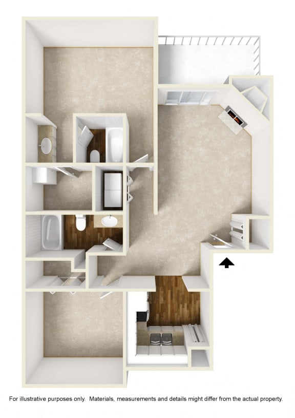 B1 Floor Plan (Unfurnished) at Preston Villas Apartment Homes, Dallas, Texas, TX