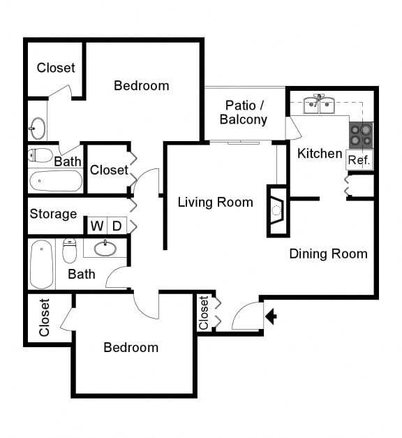 B2 Floor Plan (2D) at Preston Villas Apartment Homes, Dallas, Texas, TX