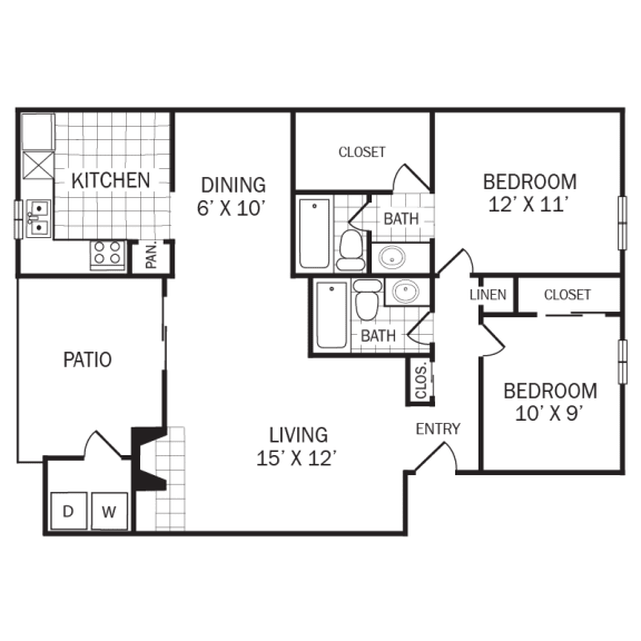Floor Plan B1 at Rock Creek Apartments in Dallas, TX