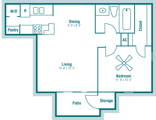 Floor Plan B at The Hollows Apartment Homes, San Antonio, Texas, TX