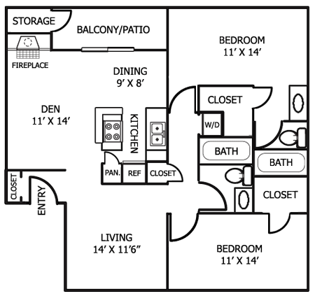 2D image of D9 floor plan at Windridge on the Parkway in Dallas, TX