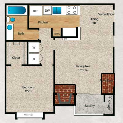 Primrose Floor Plan at Indian Creek Apartments, Carrollton, Texas