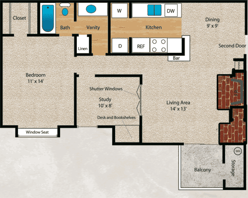 Bluebonnet Floor Plan at Indian Creek Apartments, Carrollton
