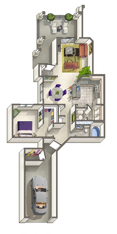 Geneva Classic – 1 Bedroom 1 Bath Floor Plan Layout – 828 Square Feet at Bridgwater, Greenwood Village, CO