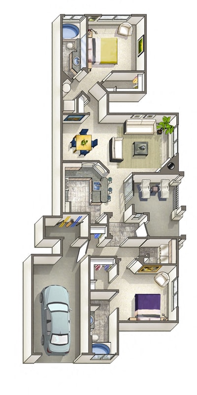 Vallecito Classic – 2 Bedroom 2 Bath Floor Plan Layout – 1160 Square Feet