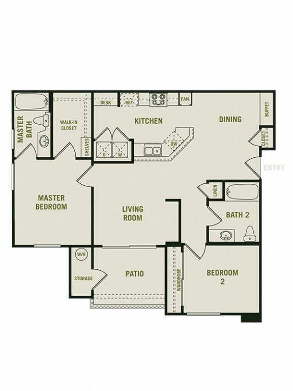 The Chelsea - 2 Bedroom 2 Bath Floor Plan Layout - 1028 Square Feet The Chelsea - 2 Bedroom 2 Bath Floor Plan Layout - 1028 Square Feet at Barrington Place, Rancho Cucamonga, CA, 91739