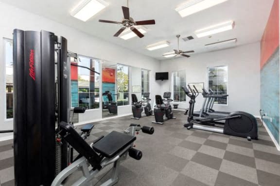 Fitness Center With Modern Equipment at 55+ FountainGlen Seacliff, California