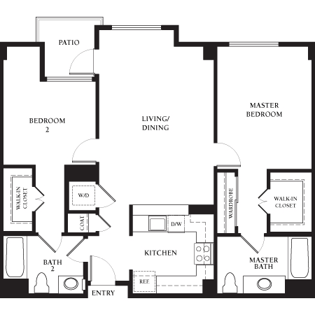 Potrero - 2 Bedroom 2 Bath Floor Plan Layout - 1113 Square Feet at Strata at Mission Bay, California