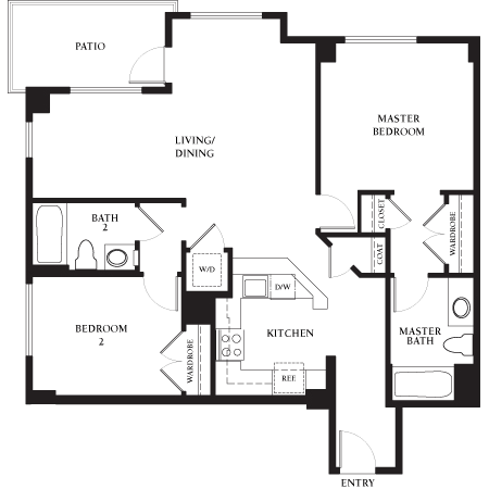 Yerba Buena - 2 Bedroom 2 Bath Floor Plan Layout - 1134 Square Feet