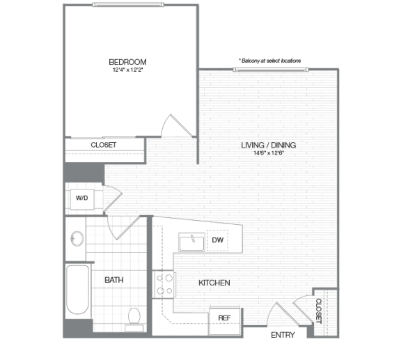 Reagan - 1 Bedroom 1 Bath Floor Plan Layout - 774 Square Feet at Venue, San Francisco, California