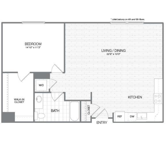 Jefferson - 1 Bedroom 1 Bath Floor Plan Layout - 891 Square Feet at Venue, San Francisco, CA