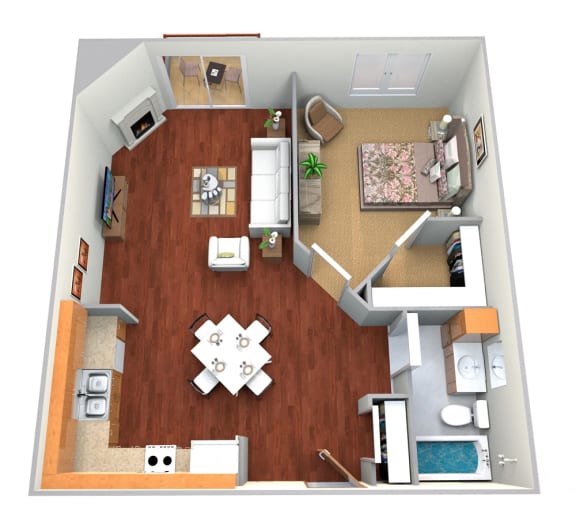 1 bed 1 bath floor plan at Clearwater Estates Apartments, Baxter, MN