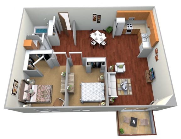 2 bed 1 bath floor plan A at Clearwater Estates Apartments, Baxter, 56425