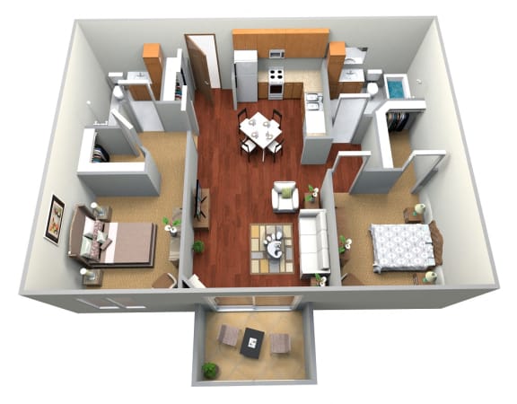 2 bed 2 bath floor plan at Clearwater Estates Apartments, Baxter, Minnesota