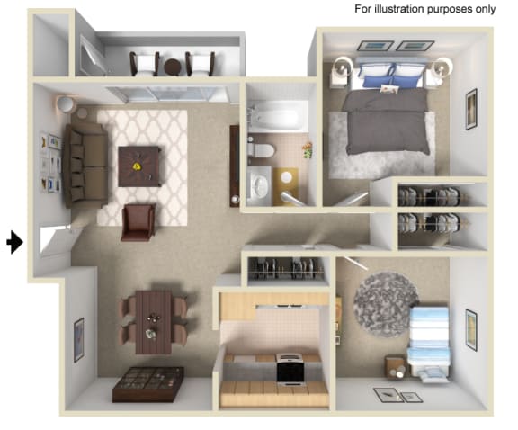 2 Bed 1 Bath Floor Plan at Morning View Terrace Apartment Homes, Escondido, California