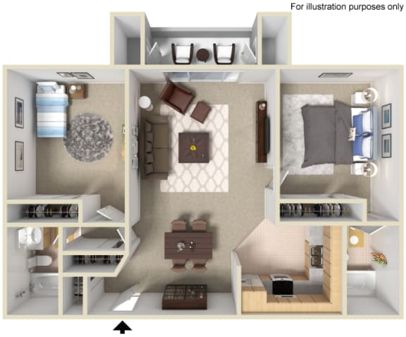 2 Bed 2 Bath Floor Plan at Morning View Terrace Apartment Homes, Escondido, 92026