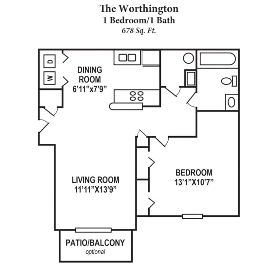 1 bed 1 bath floor plan at Residences at Northgate Crossing, Columbus, 43235