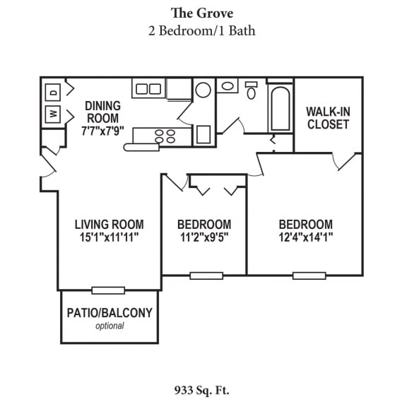 2 bed 1 bath floor plan at Residences at Northgate Crossing, Ohio