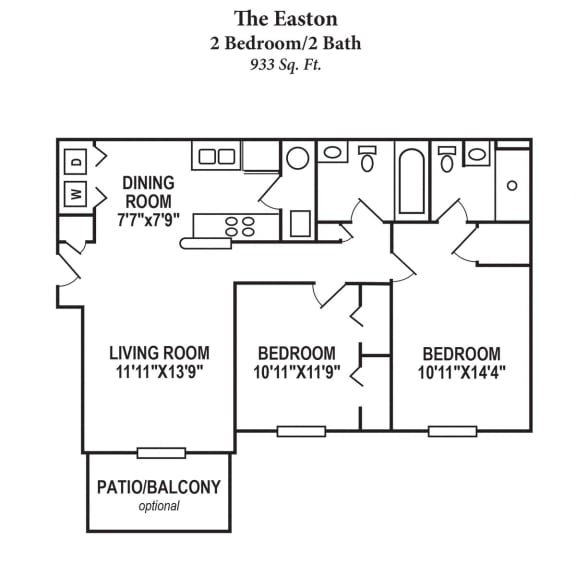 2 bed 2 bath floor plan A at Residences at Northgate Crossing, Columbus