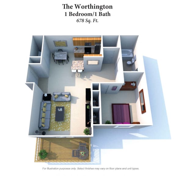 1 bed 1 bath floor plan A at Residences at Northgate Crossing, Columbus, Ohio