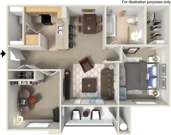 A4 1 Bed 1 Bath Floor Plan at Waterstone Apartments, Tracy, 95377