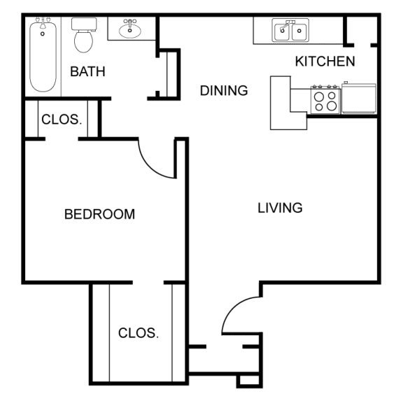 1 bed 1 bath floor plan A at Rock 35, Round Rock, TX