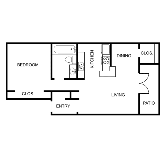 2 bed 1 bath floor plan at Rock 35, Round Rock, Texas
