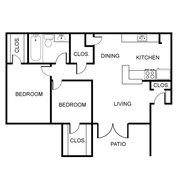 2 bed 2 bath floor plan A at Rock 35, Texas